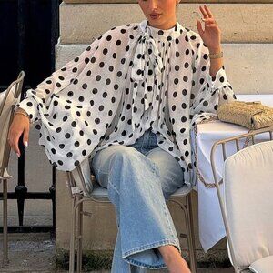Multicolor Casual Women's Elegant Polka Dot Pattern Bowknot blouse